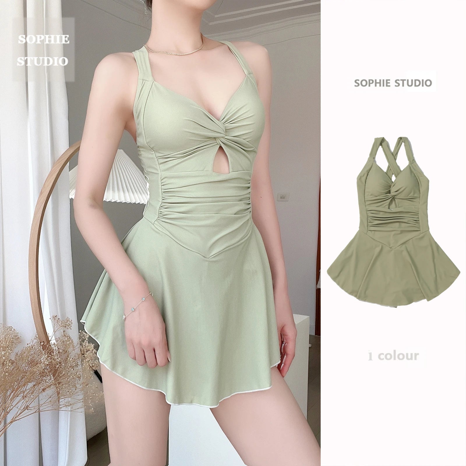 Bikini Élégance Florale - Maillot de Bain Taille Haute & Col Licou