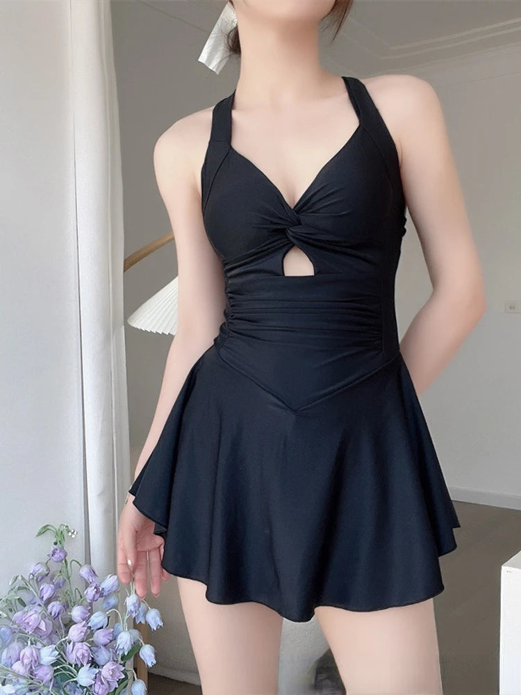 Bikini Élégance Florale - Maillot de Bain Taille Haute & Col Licou